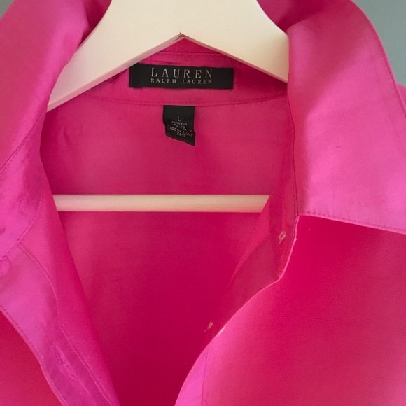 LAUREN PINK SILK FRONT BUTTON TOP - Picture 2 of 3